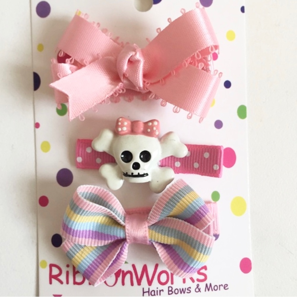 Set of 3 hair clips bows pink pastel Bundle only